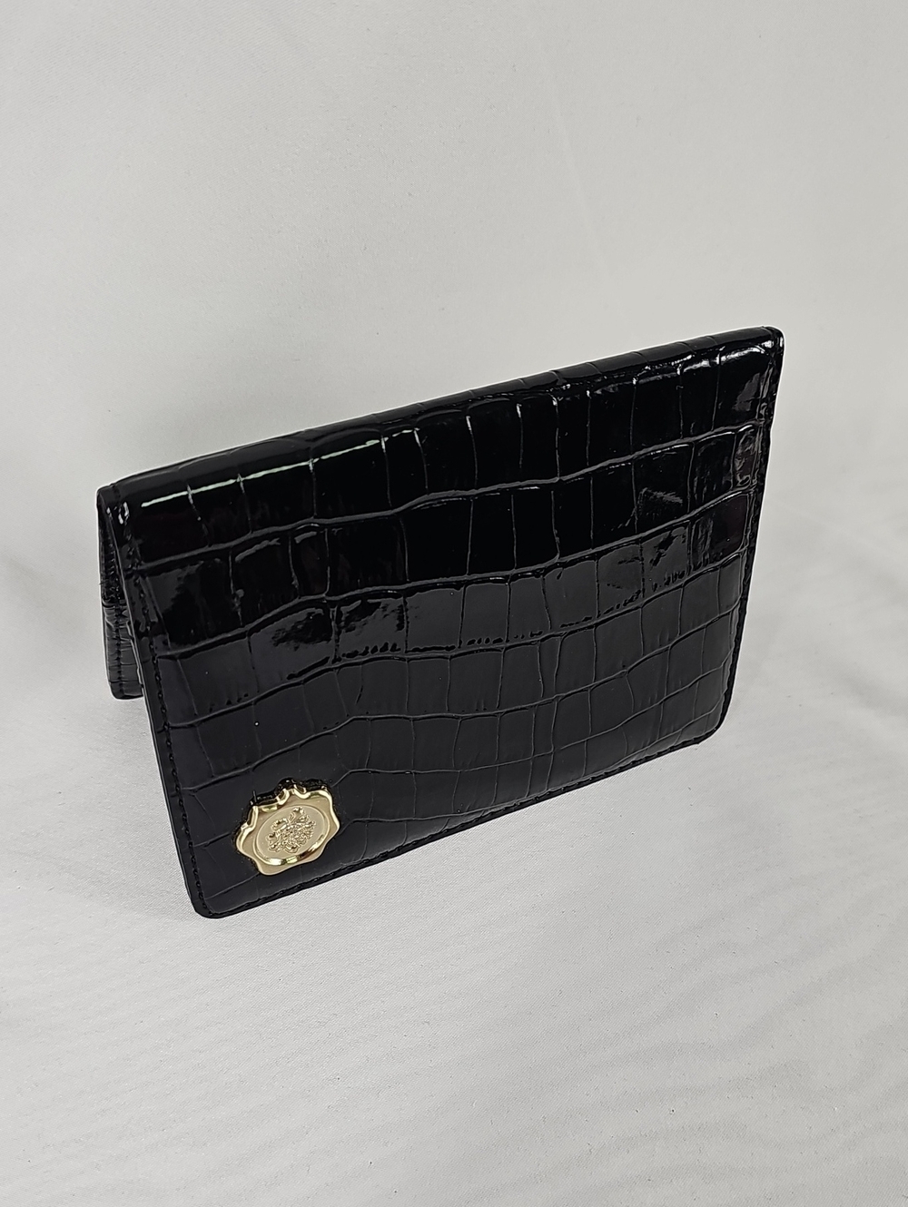 Fiorelli Black Croc-Embossed Money Clip with Gold Crest Accent